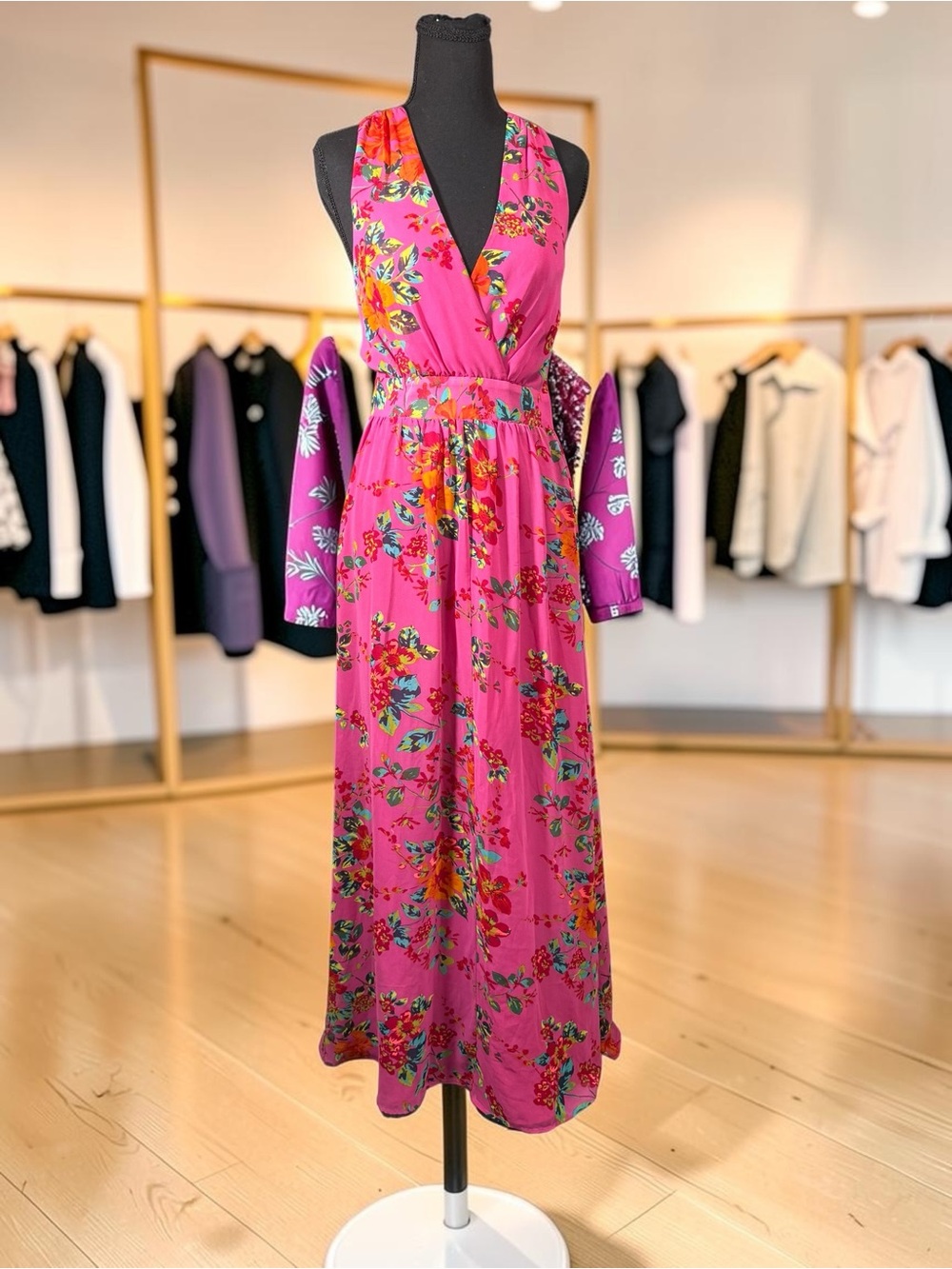 Express Bright Pink Floral Surplice Maxi Dress